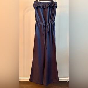 Elegant 100% Silk Joe Fresh Strapless Navy Jumpsuit